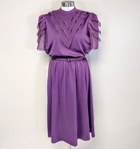 Vintage 1970's Chiffon & Jersey Belted Bib Dress